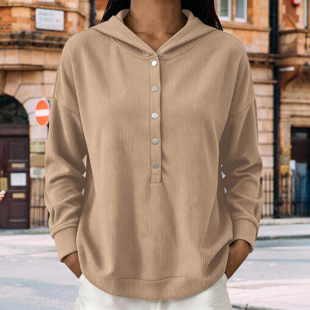 Women's Casual Color Hooded Long Sleeve Pullover Sweatshirt
