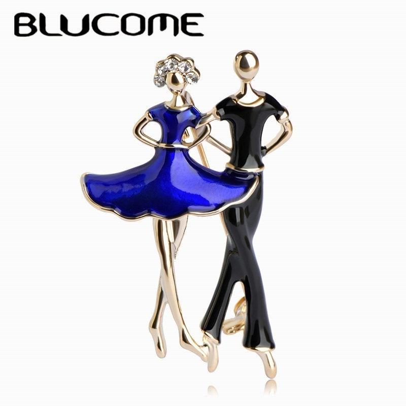 Blucome Red Enamel Social Dancing Women Men Brooch Gold-color Pins For Shoulder Scarf Suit Clips Clothes Decoration Jewelry Clip