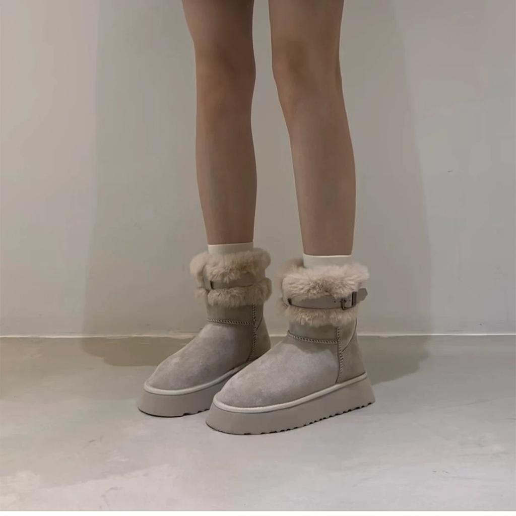 Comfortable Thick Sole Short Snow Boots Women Plush Warm Fashion Height Increasing Ankle Boots Casual Fuzzy Cotton Shoes