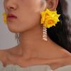 1 Pair with Beads Tassel Yellow Rose Earrings Temperament Chinese Rose Earrings  Birthday