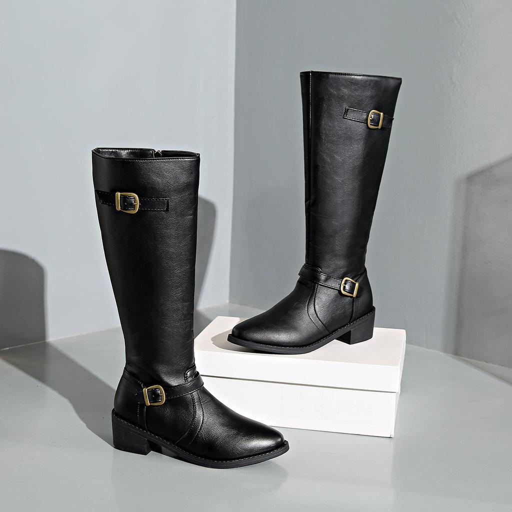 Stilvolle Damen Kniehohe Reitstiefel Mit Schnallen-Detail Für Herbst Und Winter
