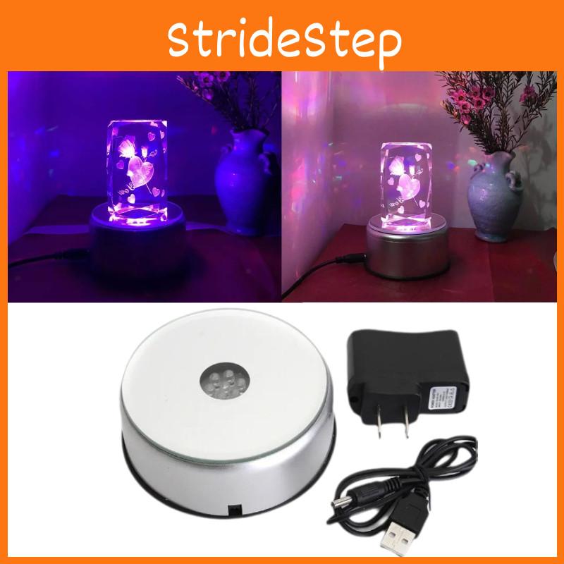 7 Led Round Colorful Rotating Crystal Light Base Electric Battery Display Stand