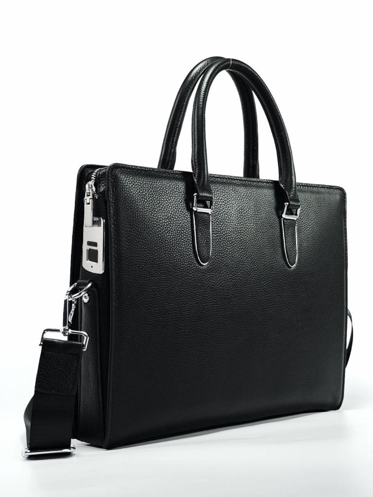 Men's Genuine Leather Anti-Theft Fingerprint Lock Briefcase - Top Layer Cowhide, Large Capacity, High-End Business Commute Handbag