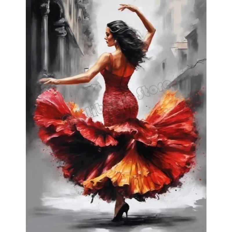 Graffiti Flamenco Dancer In Red Dress  Sexy Dancing Girl Poster Canvas Painting Wall Art for Home Bar Interior Decor Perfect Gif