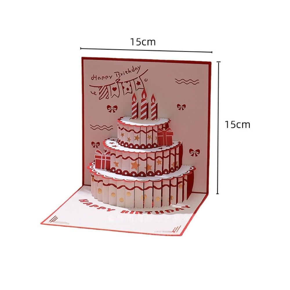 Pop Up Торт С Днем Рождения Карточка-Торт С Конвертом Наилучшие Пожелания Музыкальная Световая Открытка Пригласительные Открытки красный