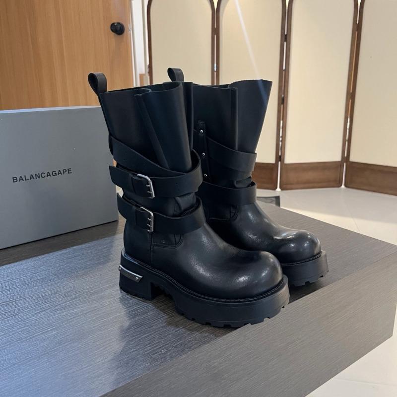Niche design thick-soled medium-tube locomotive boots heightening Martin boots women's non-slip double buckle single boots