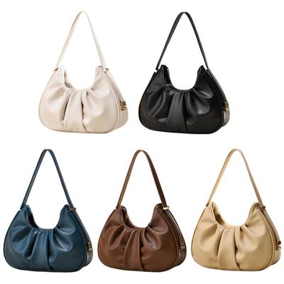 Gerüschte Hobo-Clutch-Geldbörse aus PU-Leder mit Wolkendesign, kleine Geldbörse, einfarbig, Y2K-Geldbörse, Unterarmtasche für Damen und Mädchen