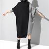 Turtleneck Batwing Long Sleeve Loose Fit Draped Women Dress Autumn Winter Contrast