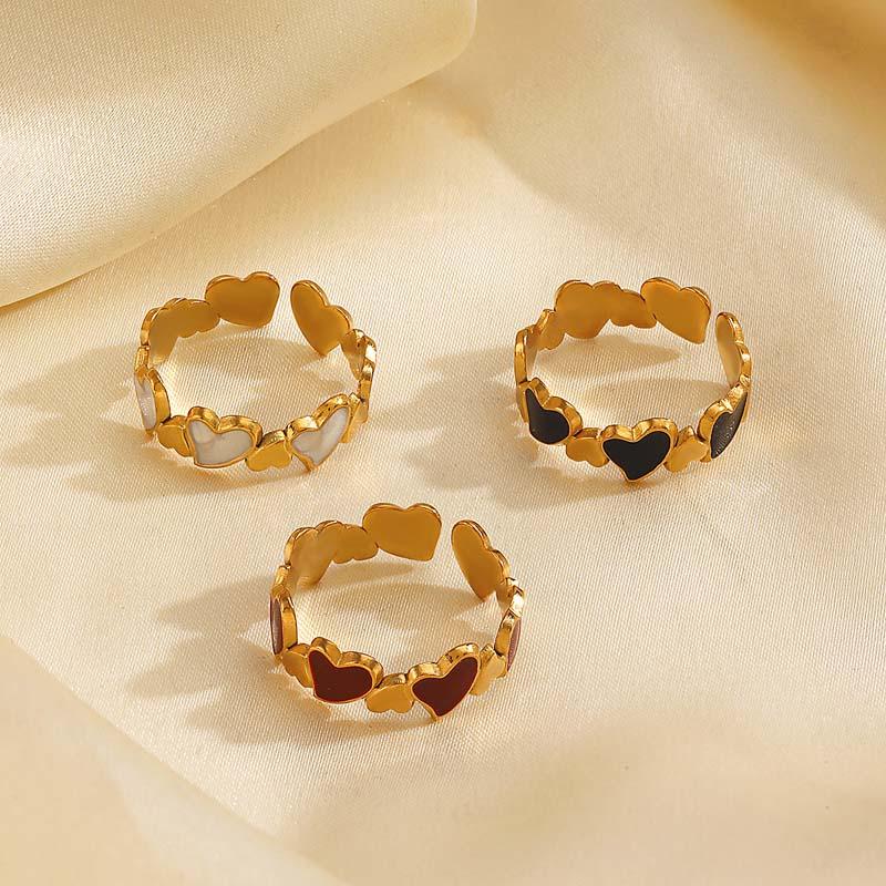 Stainless Steel Gold Color Heart Open Rings For Women Vintage Black Drip Oil Adjustable Couple Ring Jewelry Valentine's Day Gift
