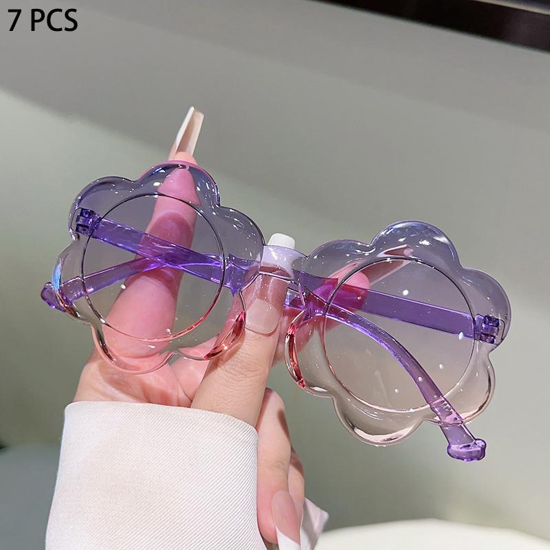 1/7 Pcs Flower Shaped Sunglasses for Children Stylish Gradient Multi-color Kids Shades  Ins Trendy Cute Decor Sun Glasses