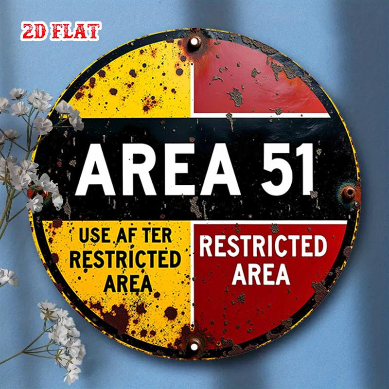 D Flat Pc Area Restricted Area Sign Vintage MilitaryStyle Distressed Aluminum Round Plaque with Text HeavyDuty