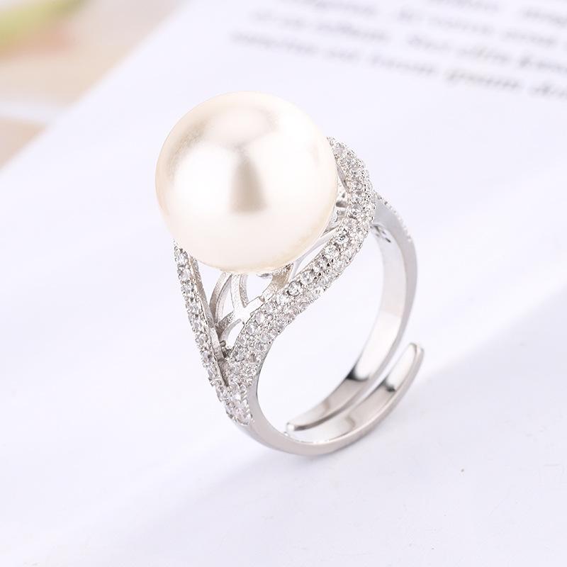 Jewelry Copper Platinum Plated Pearl Vintage Women'S Open Ring 14Mm