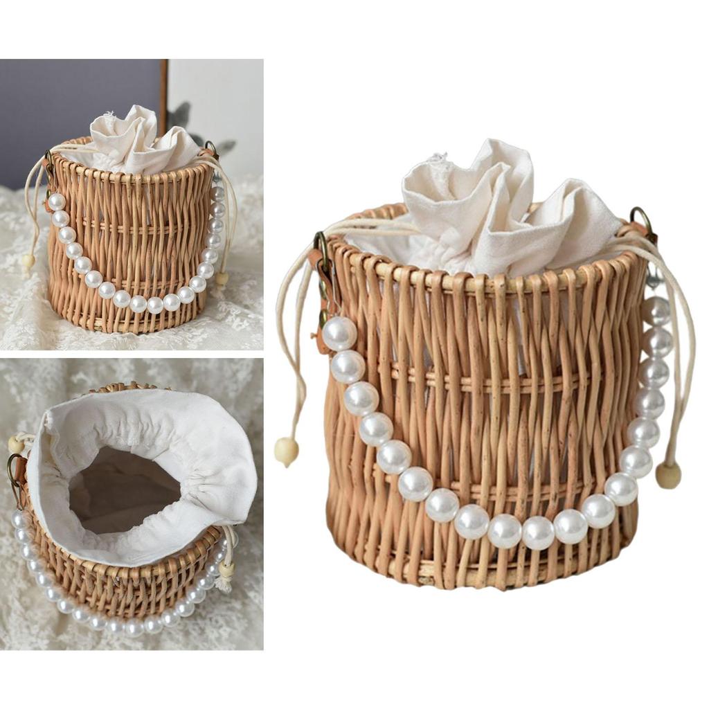 Hand Woven Rattan Handbag for Women Top Handle Boho Small Fashion Bucket Bag Purse Basket