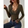 Sexy V-Ausschnitt Base Shirt Damen Herbst und Winter Neue Spitze Einlagig Bequem Abnehmen Langarm Innen Das Oberteil