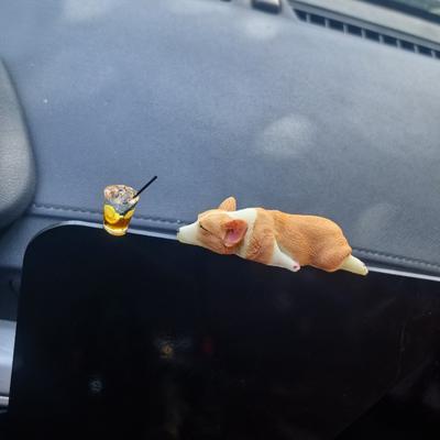 Sleeping Posture Corgi Car Ornaments, Creative Interior Center Console Decorations, Realistic And Cute Resin Puppy Car.
