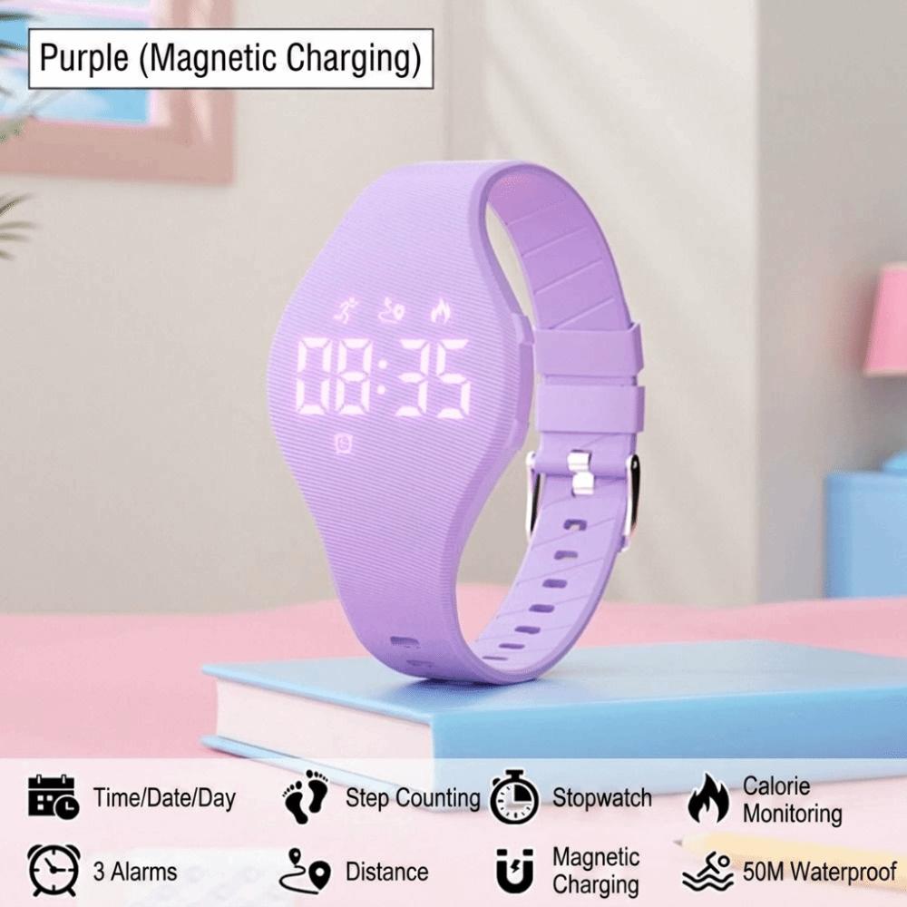 LED Digital LED Digital Wristband Waterproof Electronic Watch New Smart Silicone Wristband  Kids фиолетовый