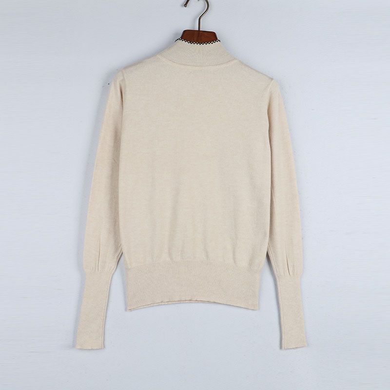 Sunshine Home Spring New Foreign Trade European and American Women clothes Mid round Neck Lace-up Long sleeve Knit Thin Sweater Top