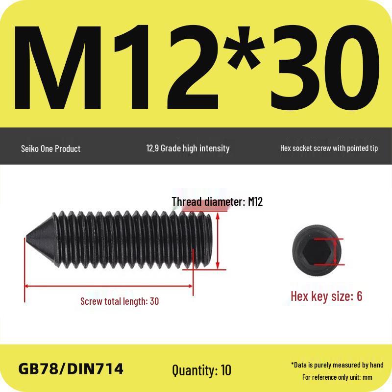 12.9 Grade Pointed Set Screw Grub Set: Headless Screws M3 M4 M5 M6 M8 M10