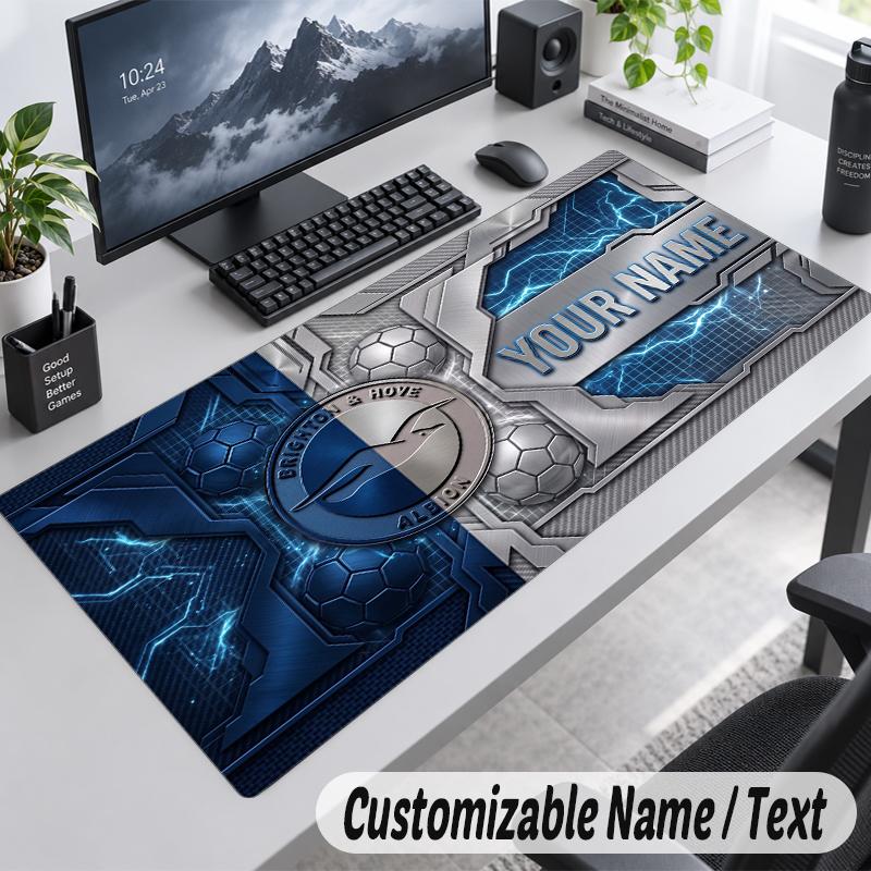 Custom Name Text Mouse Pad Brighton & Hove Albion Football Personalized Desk Pad For Work And Gaming