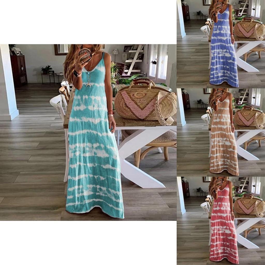 Women Summer Casual Long Maxi Dress With Fashionable Print For Beach Outings