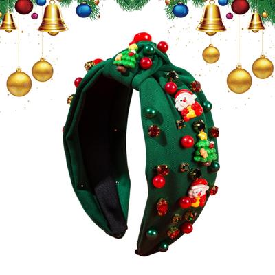 Elegant Christmas Headband Set with Christmas Tree and Pearl Imitation Retro Style Wide Knot Headband for Women