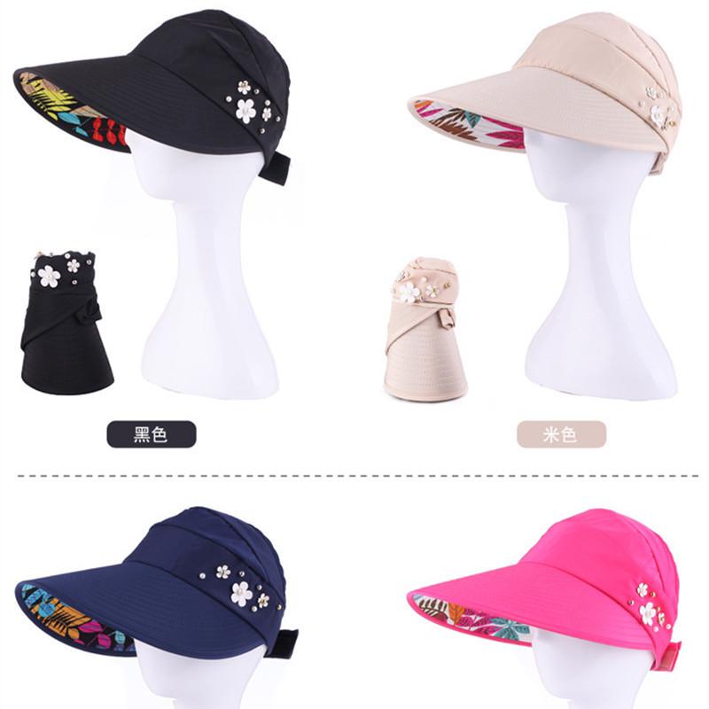 Women's Summer Casual Versatile Travel UV Protection Korean Version Summer Foldable Sunscreen Pearl Empty Top Sun Hat