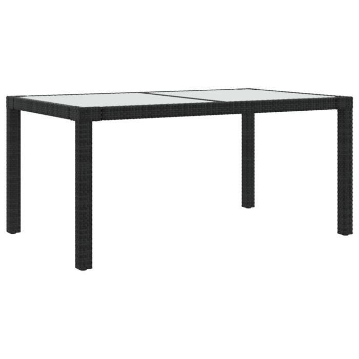 VidaXL Table de jardin 150x90x75cm, Verre trempé et résine tressée Noir