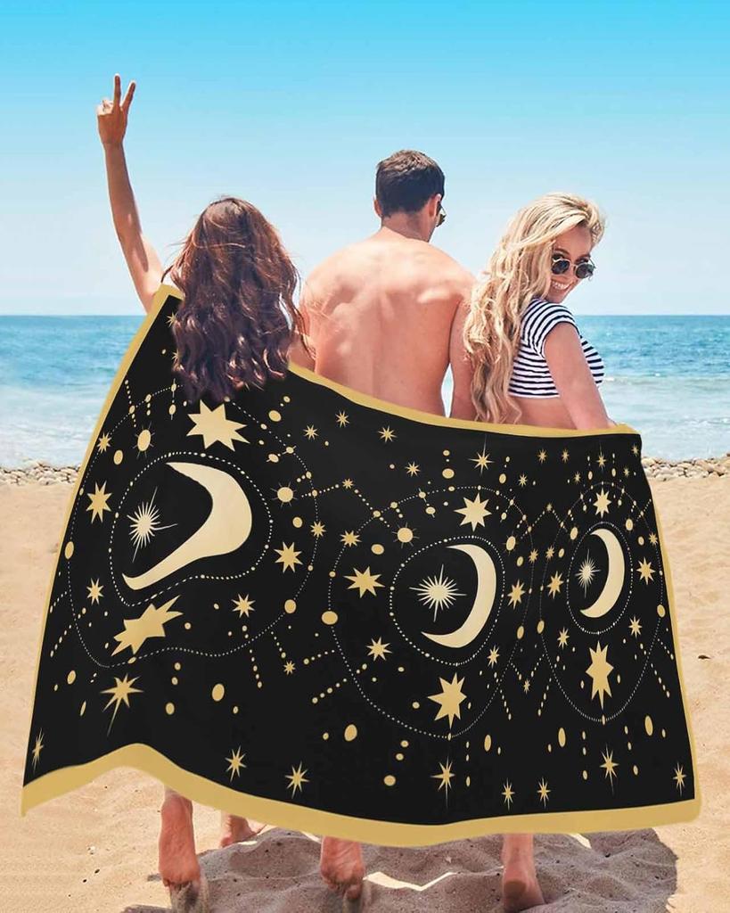 Beach Towel Stars Moon Bath Pool Towels Black Bohemian Gorgeous Starry Night Soft Absorbent Beach Towel Lightweight Large Quick