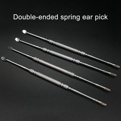 2 ks/sada ušní lžička oboustranná spirálová hlava pružinový design nerezová ocel flexibilní design nástroje pro péči o uši pro unisex