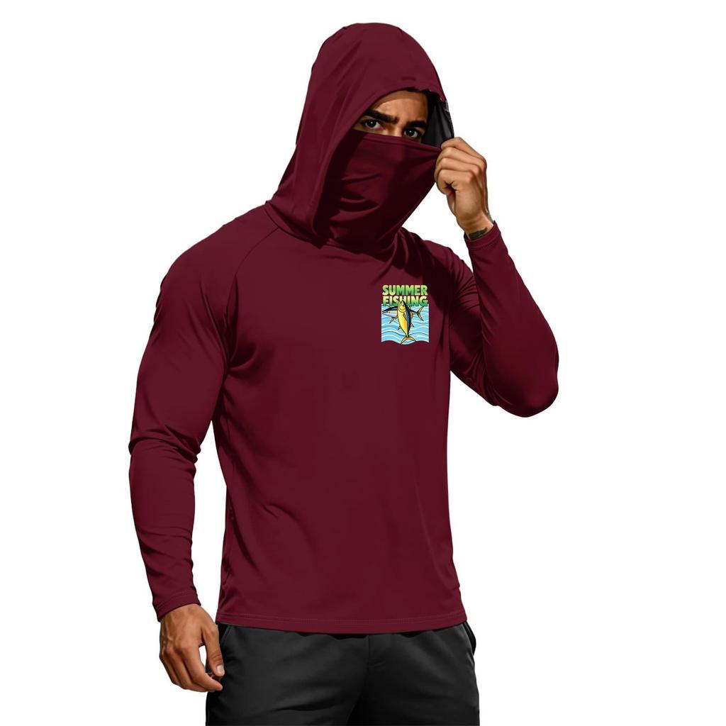 Men's Summer Long Sleeve Quick Dry Hoodie UPF50 Plus Sun Protection Lightweight Fitness Outdoor Sports Hooded Shirt