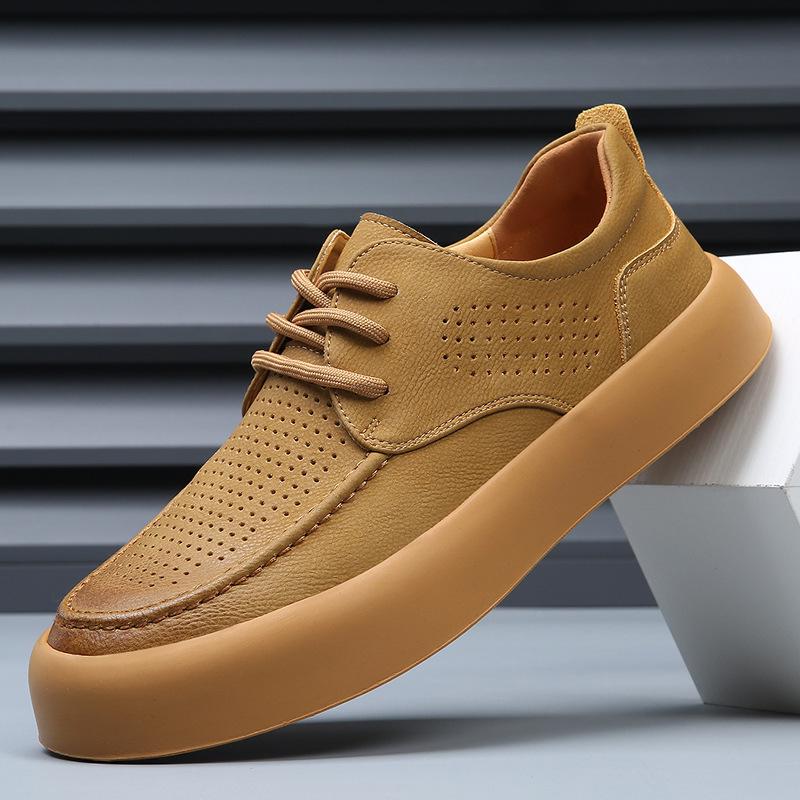 Men's Hole Shoes New Summer Trendy Brand Versatile Leather Thick Baseplate Shoes Men's Hollow Casual Sports Trendy Shoes