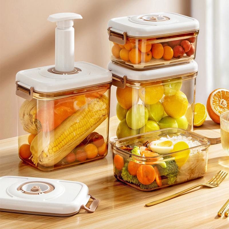 Vacuum Food Storage Box Food Container with Removable Drain Plate Large Capacity Food Dispenser for Fruit Vegetables Bread Snack