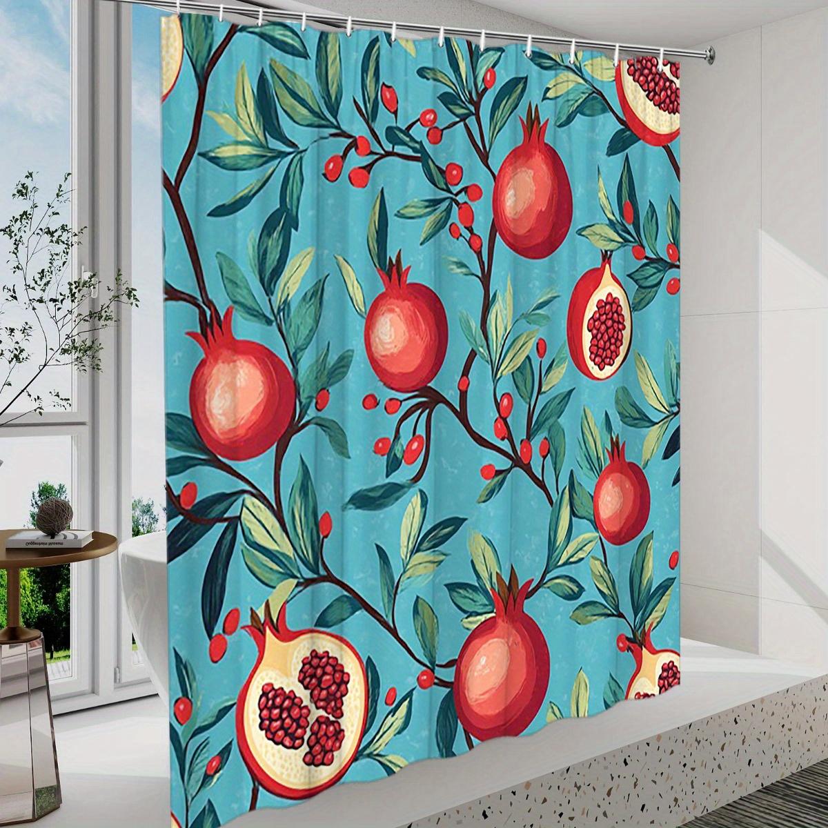 

Pomegranate Paradise Shower Curtain - Red Pomegranates on Turquoise, Green Leaves, Polyester, 70.8x70.8 Inches, Washable W90XH180cm