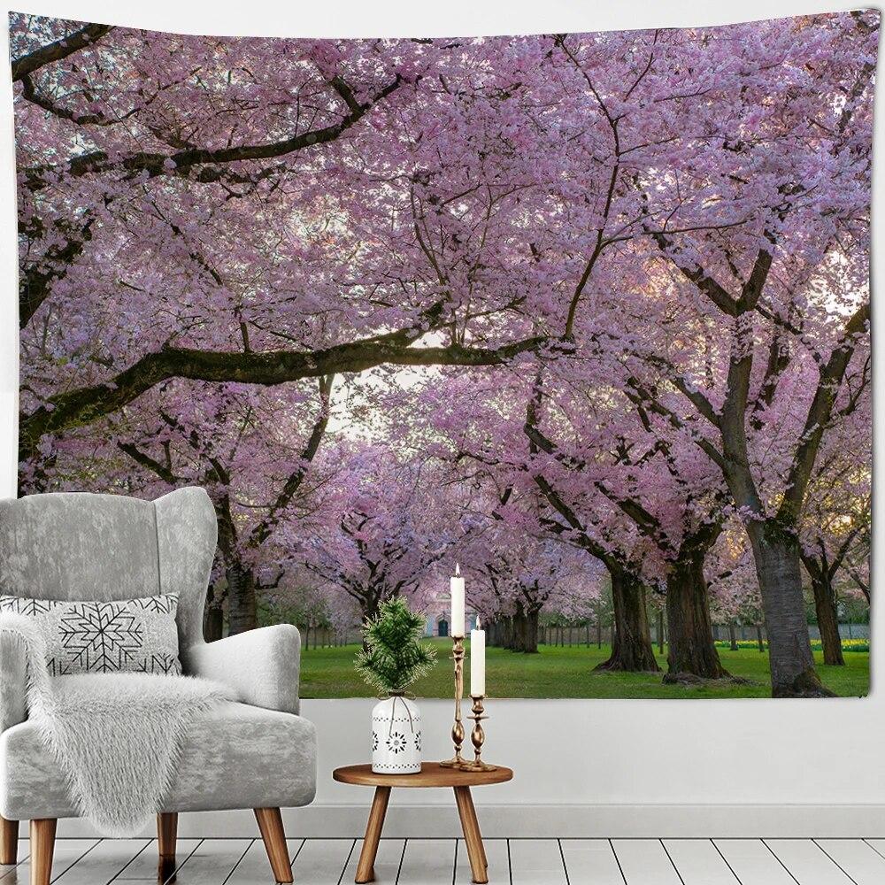Beautiful Mount Fuji Sakura Pagoda Landscape Wall Hanging Tapestry Decorative Art Suitable for Living Room Room Home Decor