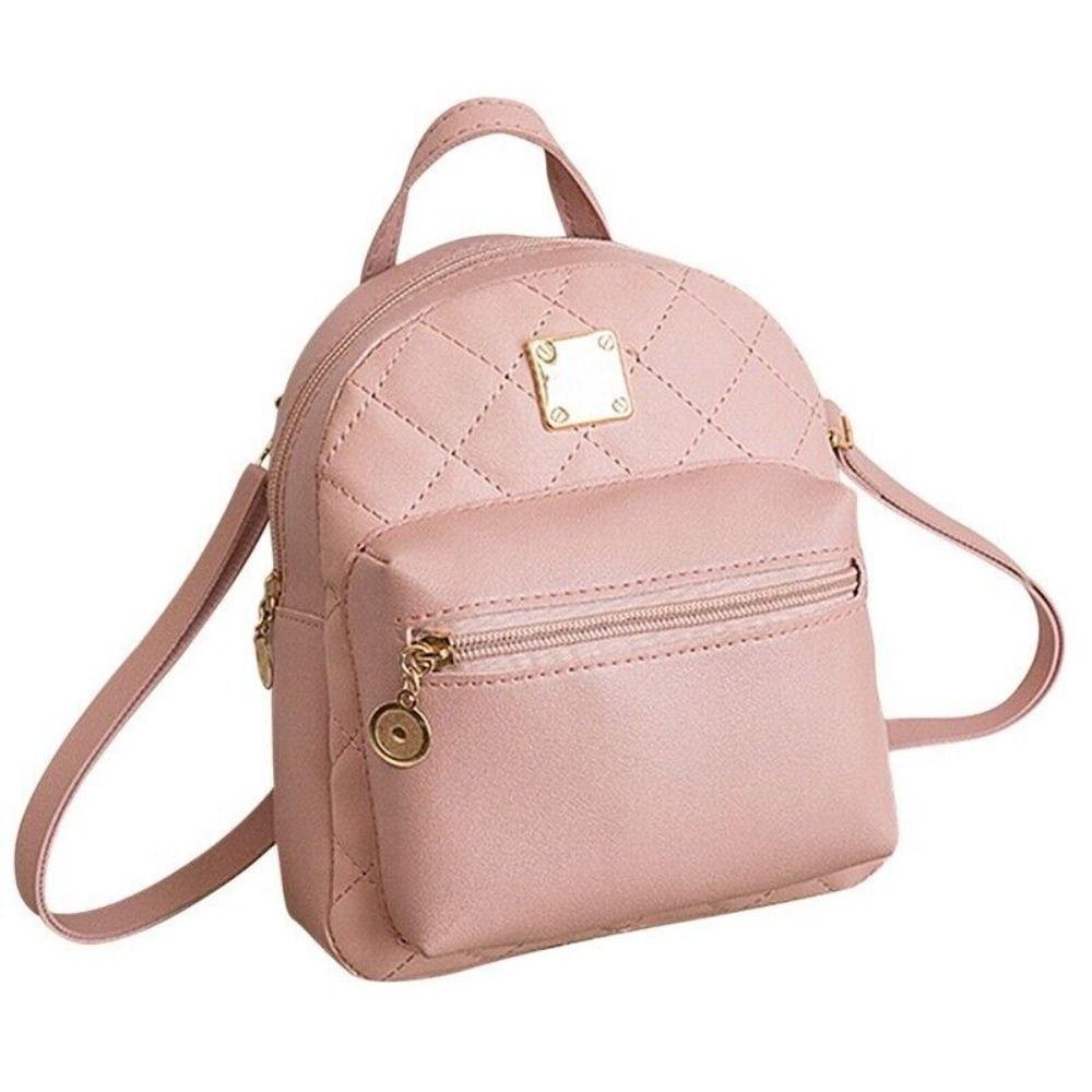 Women Backpack PU Leather Lingge Shoulder Small Backpack Multi-Function Ladies Phone Pouch Pack Ladies School Backpack Bags