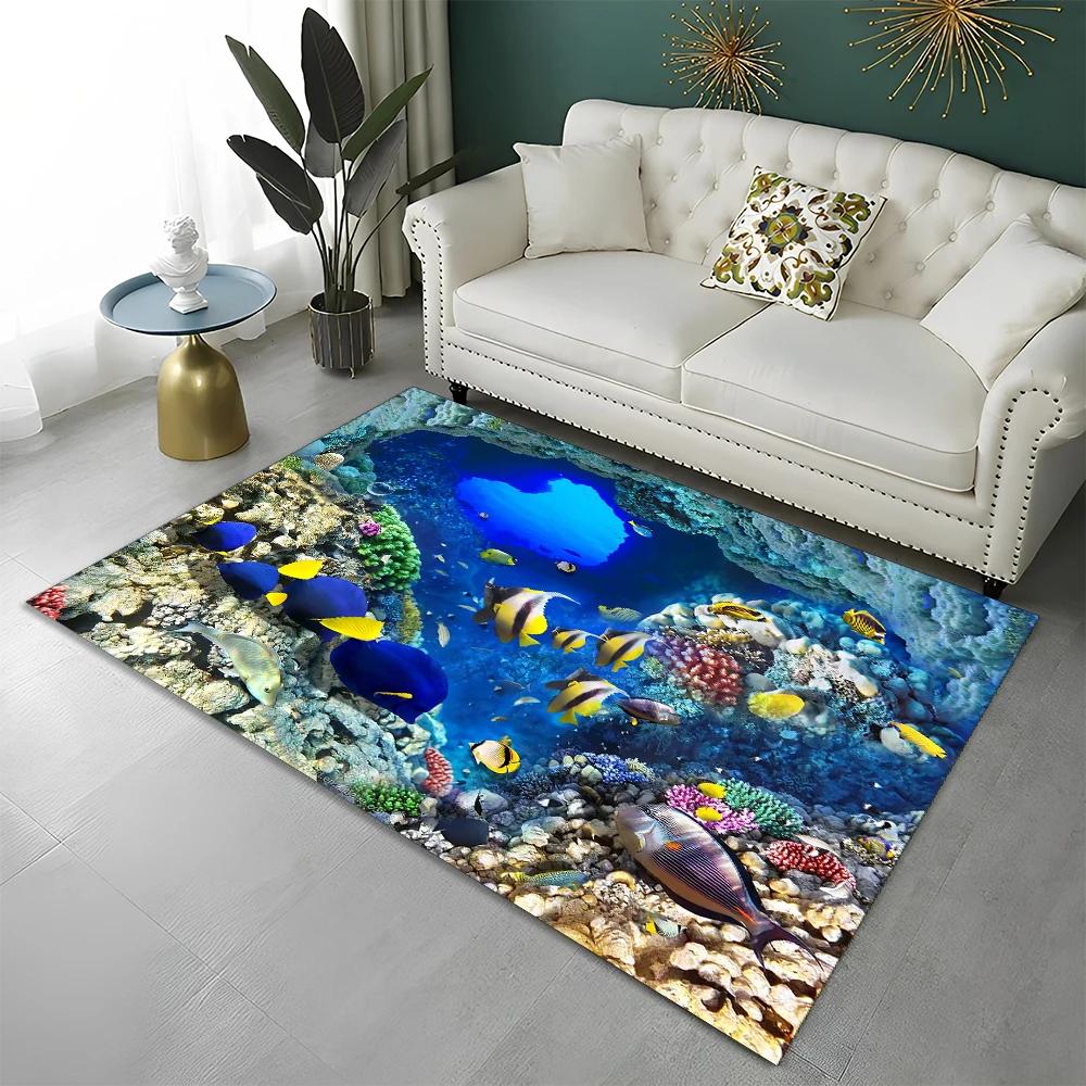 3D Meeresboden Illusion Unterwasserwelt Teppich Teppich für Zuhause Wohnzimmer Schlafzimmer Sofa Fußmatte Dekor, Kinderteppich Rutschfeste Bodenmatte