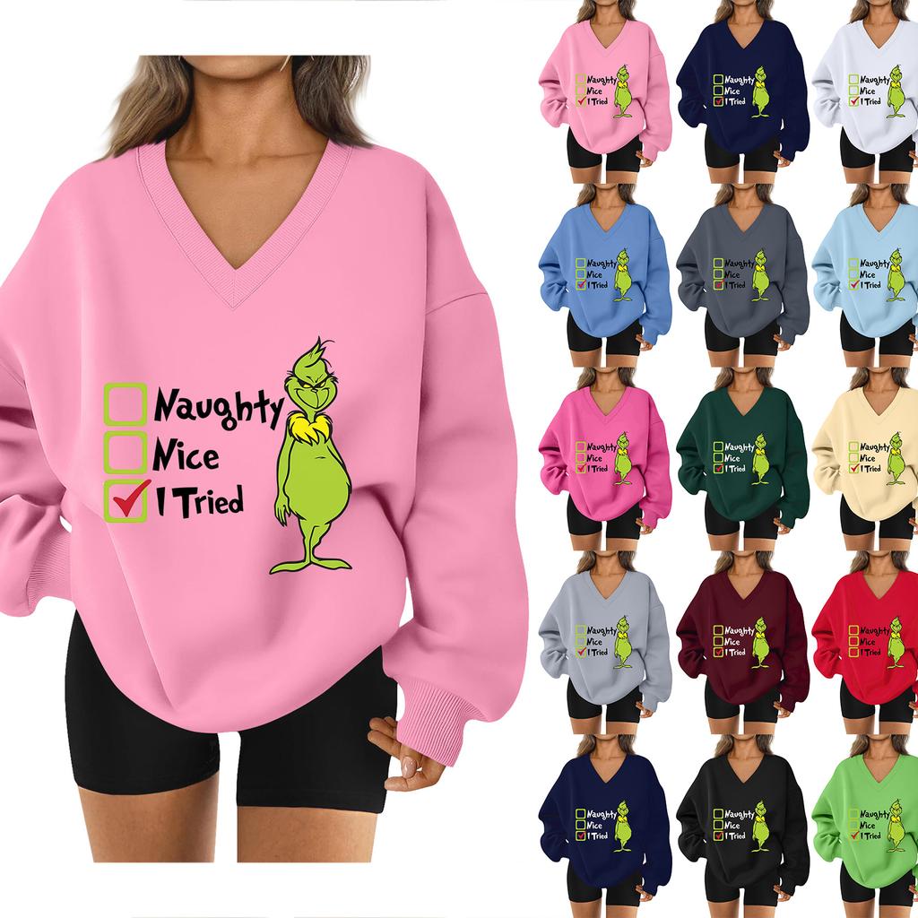 Damen Locker Und Bequemes Buchstaben V-Ausschnitt Sportbekleidung Langarm Sweatshirt Tägliche Passende Kleidung