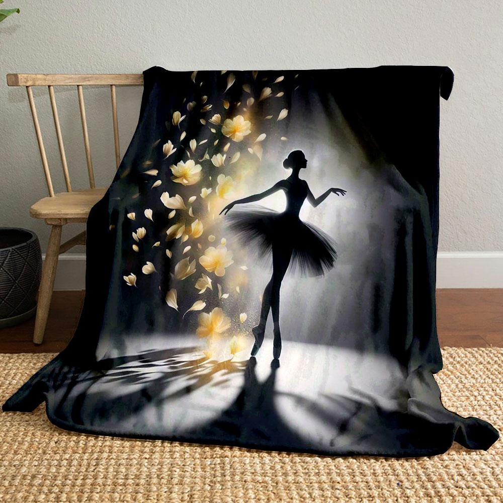Ballet Silhouette and Floating Petals print blanket soft and cozy perfect for the living room bed sofa or a nap,gift