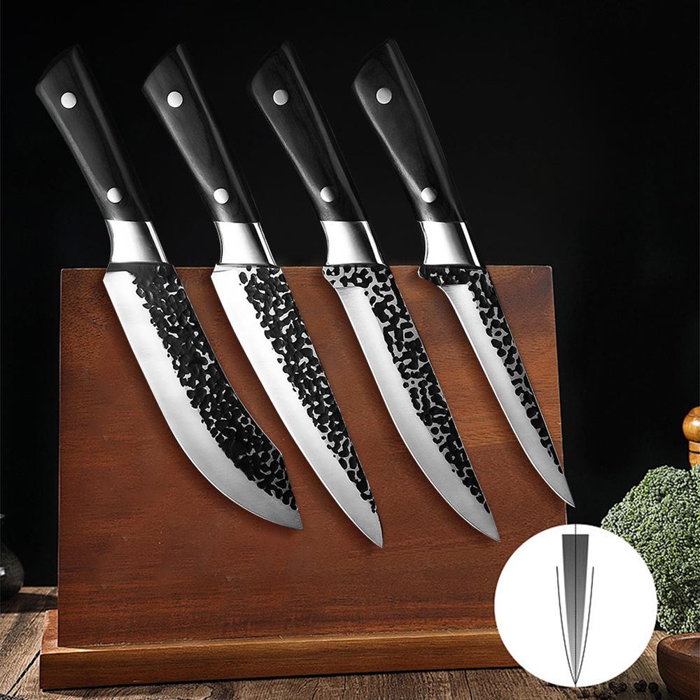 Küchenmessersets, 4-teilige Kochmessersets Edelstahl Schlachtmesser Ausbeinmesser Metzgeresser Scharfes Tranchiermesser Hackbeil-Set