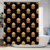 Burger Shower Curtain Cute Fast Food Pattern Waterproof Bathroom Decor Washable Liner Vintage Kitchen Backdrop