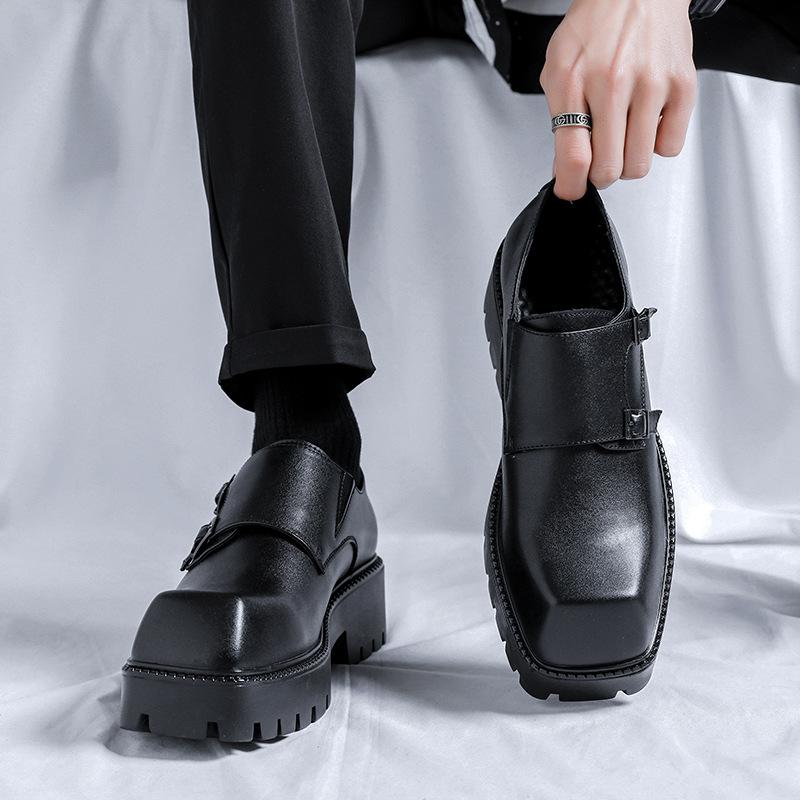 British men's shoes casual leather shoes niche lace-up Korean version heightened platform black Martin Shadby shoes 59006-R