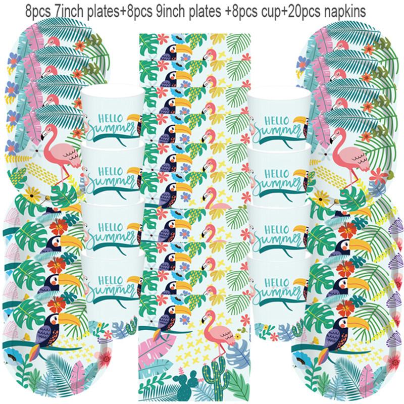 Summer Hawaii Party Disposable Tableware Sets Flamingo Palm Leaf Hawaiian Birthday Party Supplies Tropical Wedding Decorations