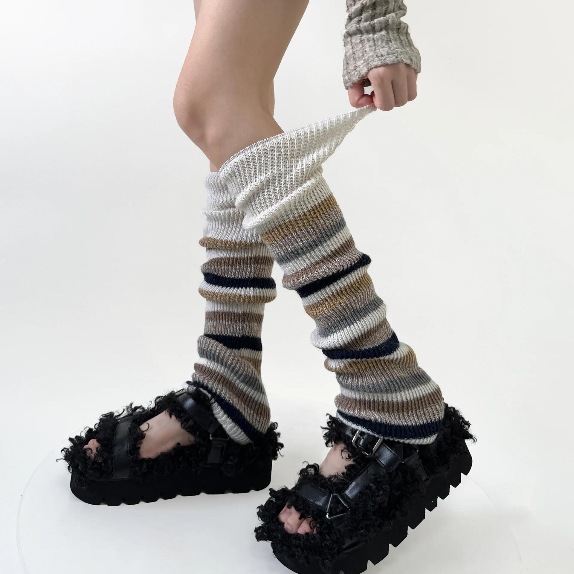 Ретро гетры женские осенние и зимние шерстяные теплые гольфы в американском стиле JK полосатые вязаные гетры чулки