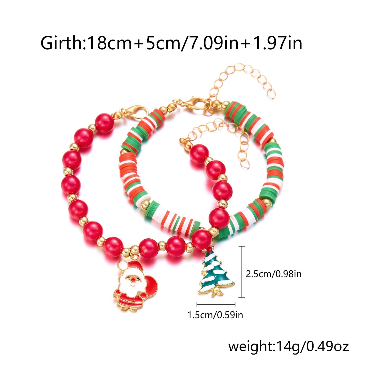 

2Pcs Christmas Tree Colorful Snowflake Snowman Bell Charms Beads Bracelet for Women Crystal Bracelets Party Jewelry Gifts