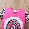 Girls Summer Two-piece Outfit Rainbow Snowflake Leopard Print Spliced Top and Shorts Casual Set
