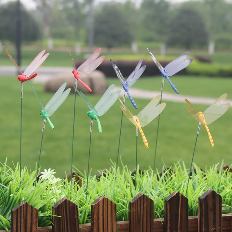 5/10pcs 3D Dragonfly Outdoor Decor Waterproof Vibrant Color Yard Ornament for Flower Arrangement Planter Patio Garden