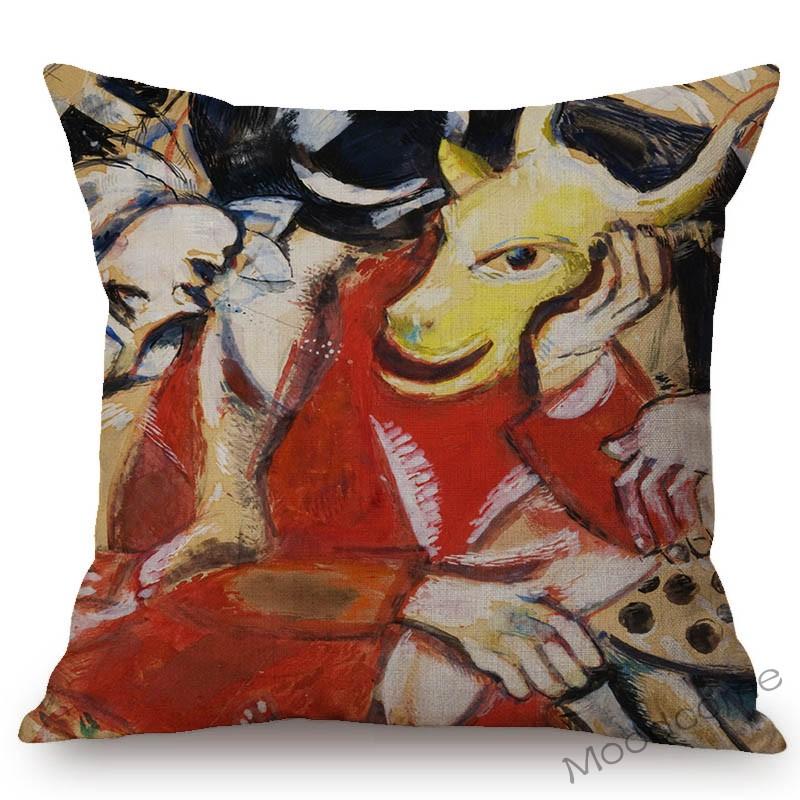 Modern Yağlıboya Sanat Gerçeküstücülük Kübizm Empresyonizm Marc Chagall Ünlü Sanat Yastık Kılıfı Doğum Günü Kemancı Minder Örtüsü