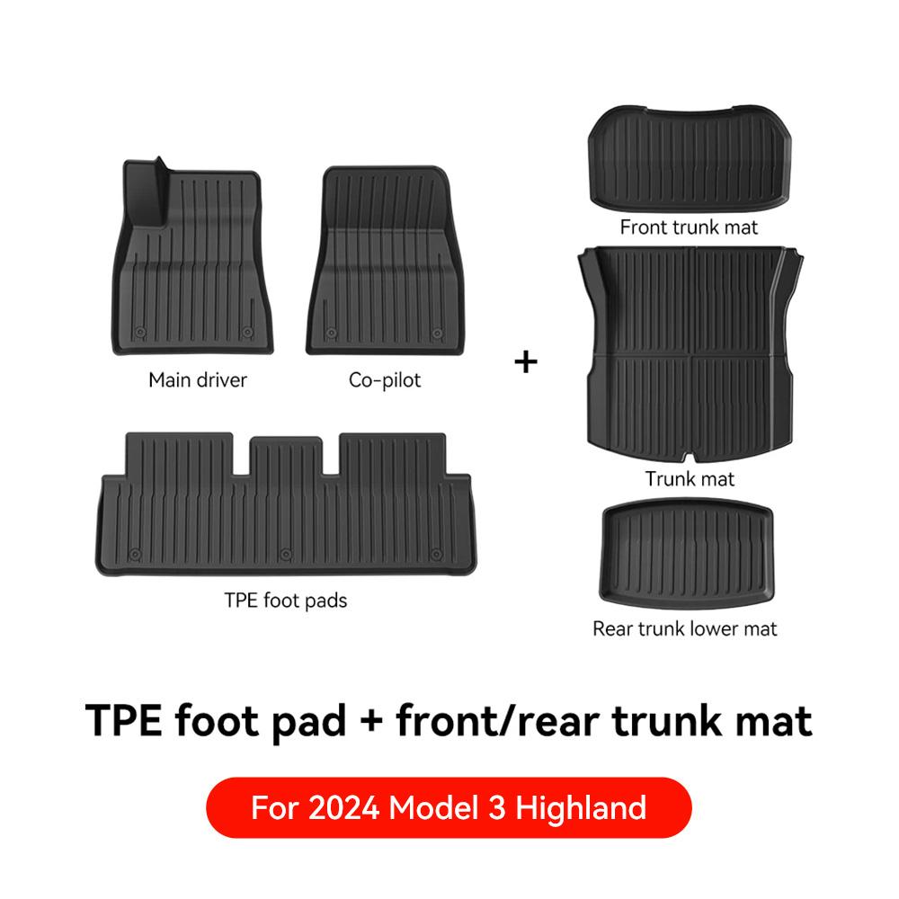 YZ For Tesla Floor Mat Model Y 2025-2025 Model 3 Highland Car Trunk Mat Luggage Mat TPE Waterproof Anti-Slip Set Floor Liner Mat
