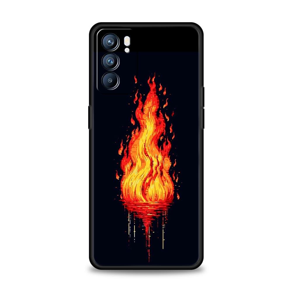 

Flame Pattern Phone Case For Oppo A54 A53 A52 A15 A95 A16 A78 A79 A80 A98 4G Find X5 X6 Reno10 12 13 F Pro 5G Cover Oppo Reno11 Pro