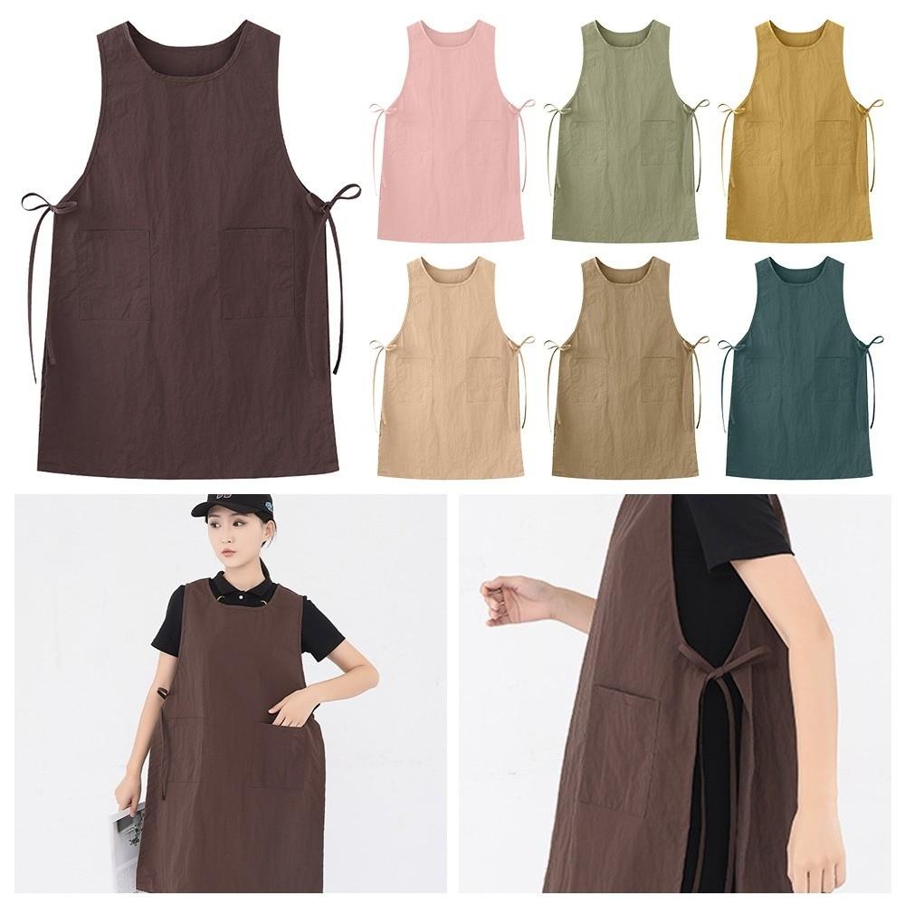 Japanischer Stil Langes Weste Einfarbige Küchenschürze Mode Nagelstudio Schönheitschürze Unisex